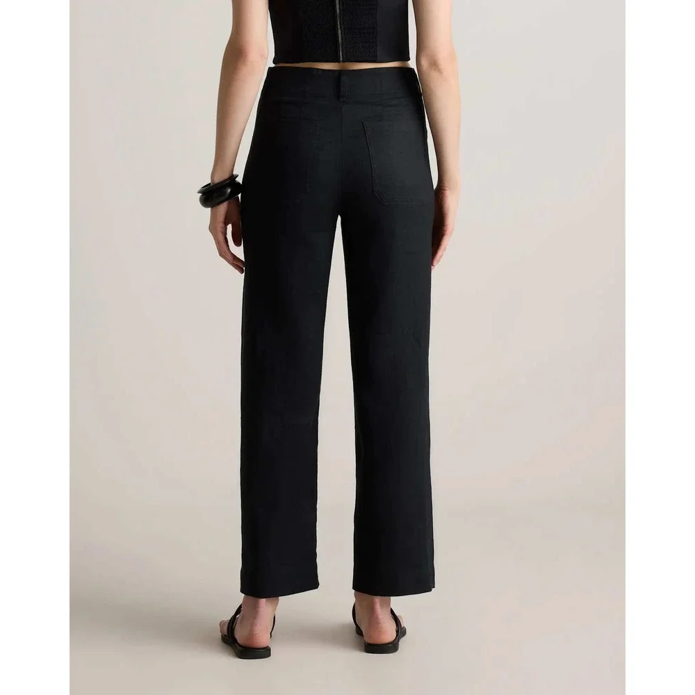 Quince European Linen patch pocket wide leg pants black size 4 NWT